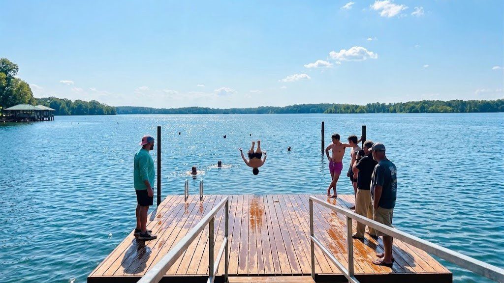 Swimming on a sunny day in mid lake campground on toledo bend at hemphill tx