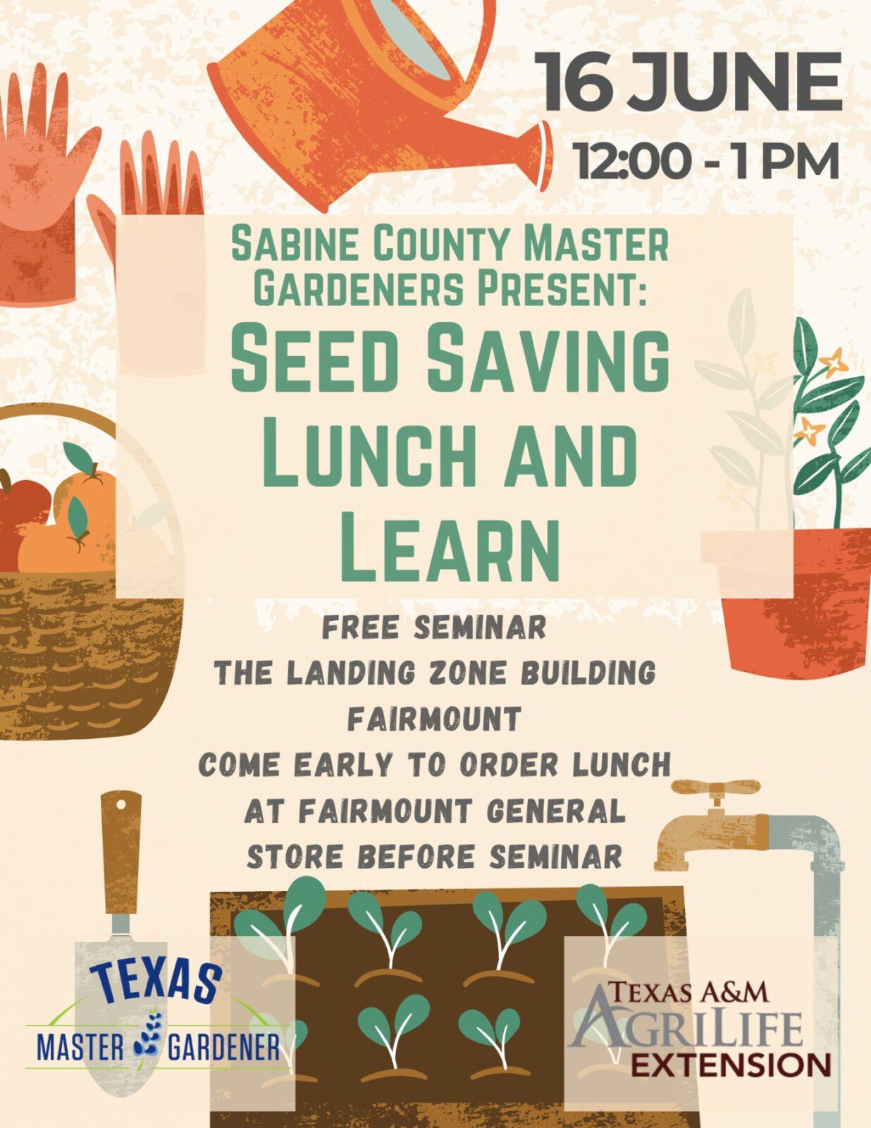 sabine county master gardeners seed saving lunch and learn event near midlake campground toledo bend texas