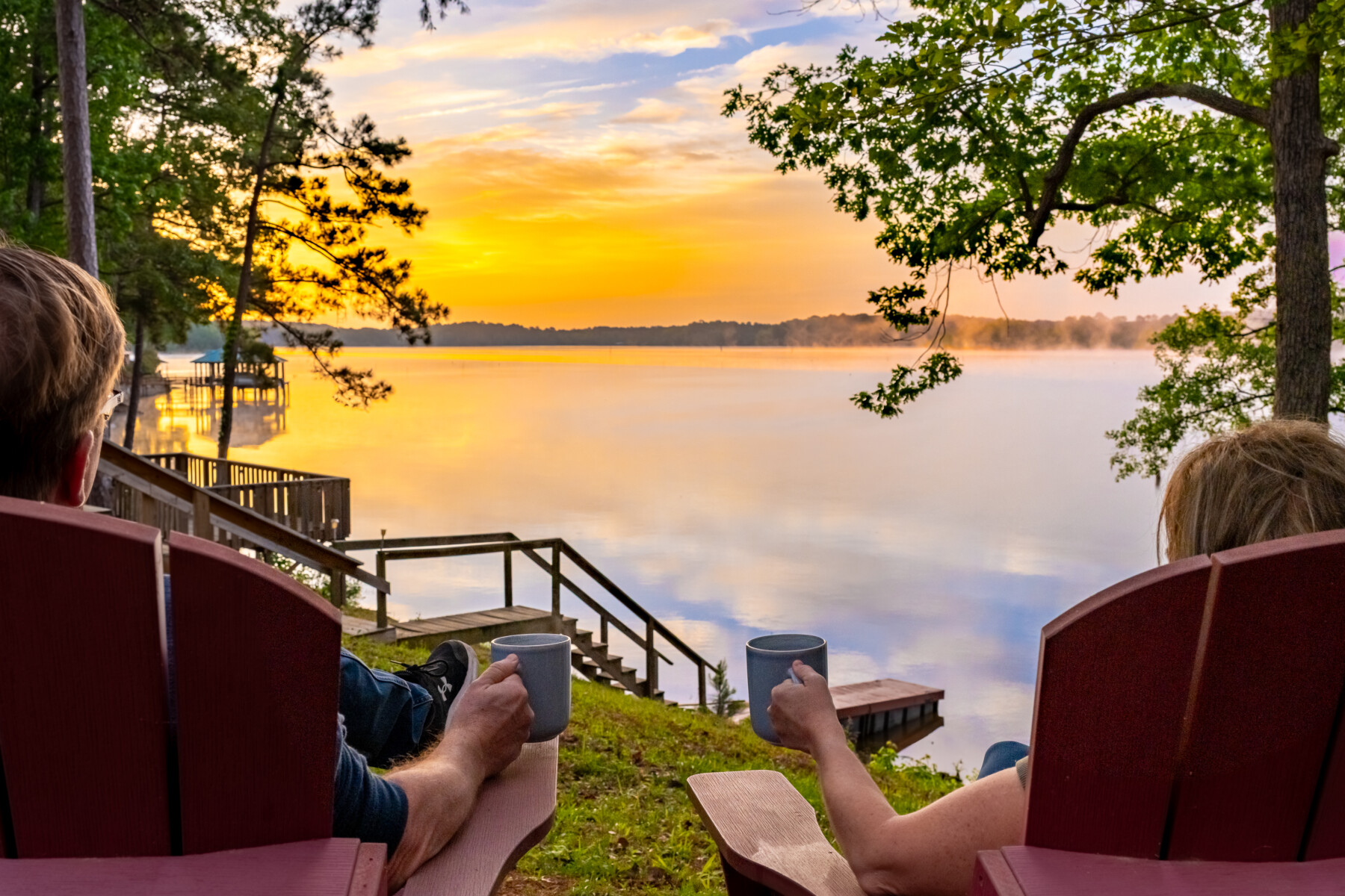 stunning sunrise over the lake in mid lake campground on toledo bend at hemphill tx