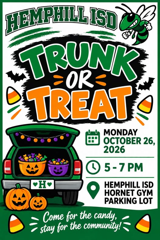 Trunk or Treat Hemphill ISD October 26